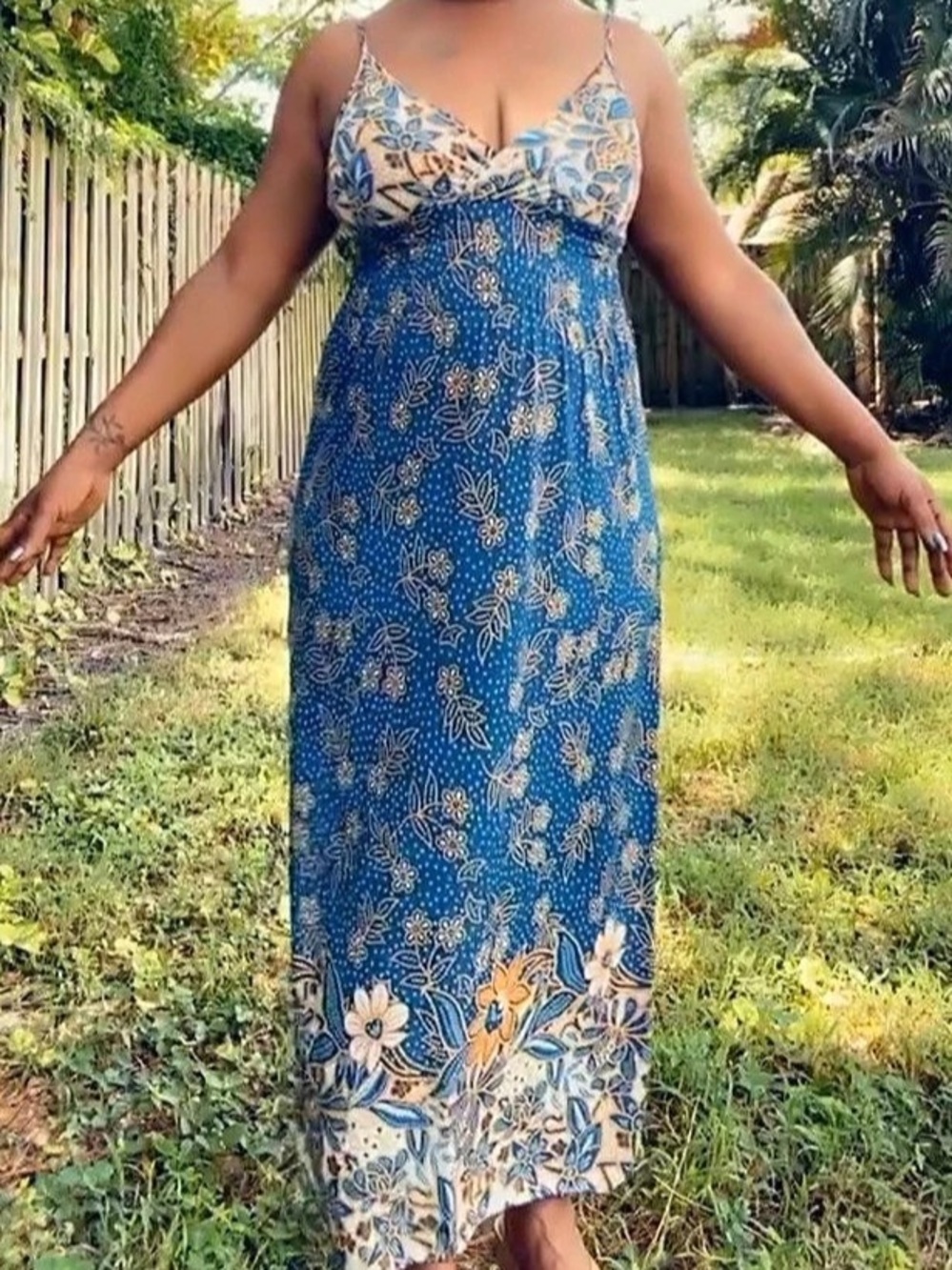 Lime & Coco Floral Maxi Dress in Blue & Orange Like New
